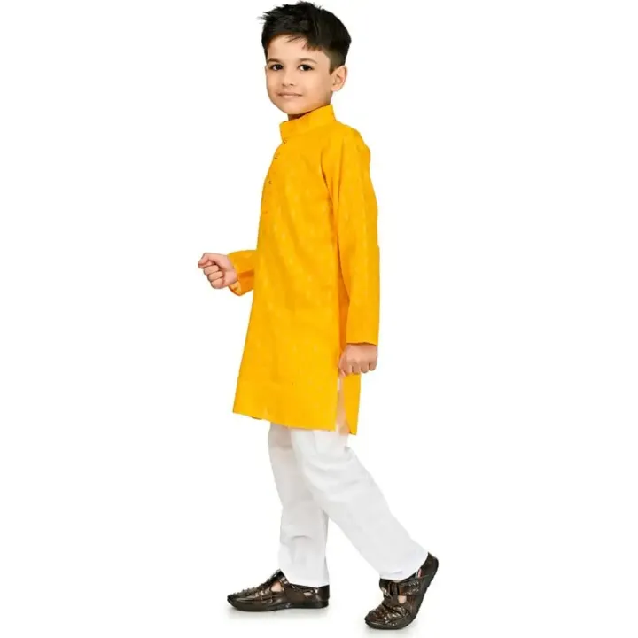 Yellow%20Cotton%20Printed%20Kurta%20Pyjama%20Set%20For%20Kids%20-%20Image%202
