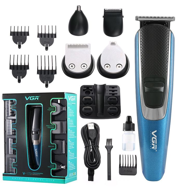 VGR V-172 Professional 5 In 1 Rechargeable Hair trimmer Metal Barber Use Electric Hair Clipper Cordless