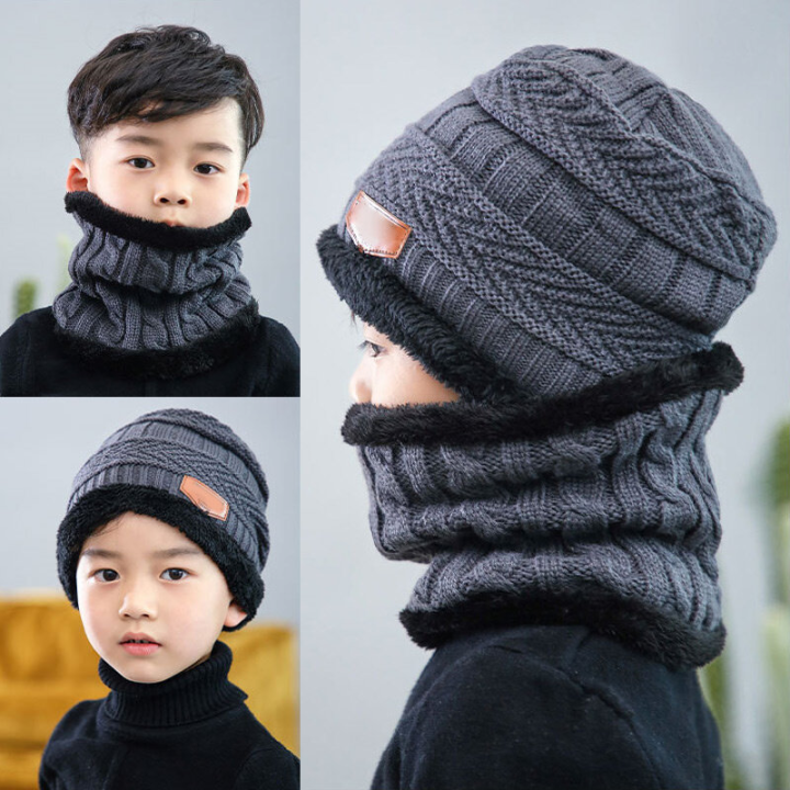 2%20In%201%20Winter%20Warm%20Fleece%20Liner%20Knitted%20Beanie%20Hat%20Tube%20Scarf%20Set%20Boys%20Girls%20Skullies%20Cap%20-%20Image%203
