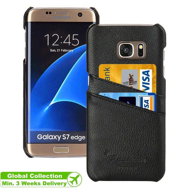 For Galaxy S7 Edge / G935 Litchi Texture Fashion Genuine Leather Back Cover Case with Card Slots(Black)