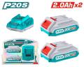 TOTAL Tool  20V Battery 2Pc & 1Pc Charger Set. 