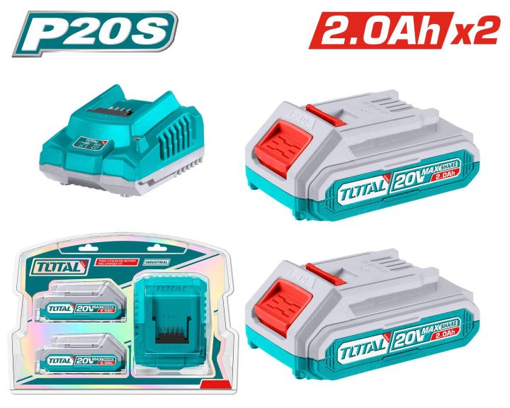TOTAL Tool  20V Battery 2Pc & 1Pc Charger Set
