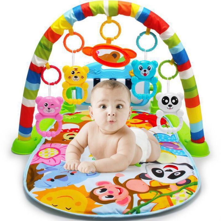 Baby Gym with Kick & Play Piano Learning Toy featuring Smart Stages Educational Content and 2 Soft Maracas Rattle Toys