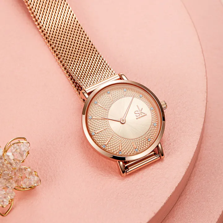 SK%20Women's%20Watch%20Women's%20Diamond%20Set%20Retro%20Rivet%20Diamond%20Pattern%20Dial%20Watch%20Steel%20Mesh%20Belt%202-pin%20Quartz%20Watch%20Cross%20border%200093%20-%20Image%204