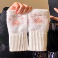 Cute Cat Paw Half Finger Gloves Soft Thicken Fingerless Gloves Warm Plush Knitted Gloves Winter. 