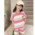2025 New Girls Summer Dress Set Cute Children's Foreign Fashion Clothes Baby Summer Short Sleeve Two-Piece Trend. 