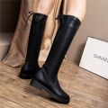 Premium Chic Women’s Leather Mid-Calf Boots with Comfortable Thick Heel in Black. 