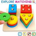 Montessori Wooden Sorting & Stacking Toy Set | Shape, Color & Counting Learning Blocks | Educational Puzzle for Baby & Toddlers. 