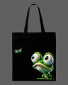 Cute Funny Frog & Dragonfly Graphic Canvas Tote Bag – Eco-Friendly Cotton Shoulder Shopping Bag-White, Black. 