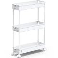 3 Layer Storage Organizer Rack, Slim Side Space Saver with Wheel, Storage Trolley for Kitchen, Bathroom, Bedroom,Clinic, Office. 
