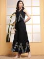 Classic Black Cotton Flex Sleeveless CoOrd Set for Women By Sapnaaz Fashion. 