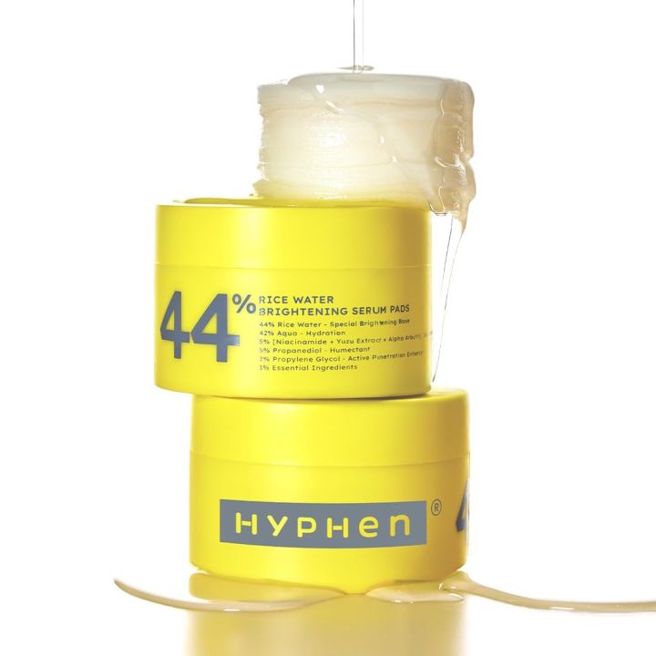 Hyphen 44% Rice Water Briightening Face Serum Pads | 5% Niacinamide & Alpha Arbutin to Reduces Dark Spots & Pigmentation | Toner Pads with Serum for Glowing Glass Skin | All Skin Types - 50 pcs