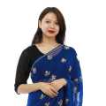 Blue Chiffon Floral Embroidered Golden Border Design Saree For Women. 