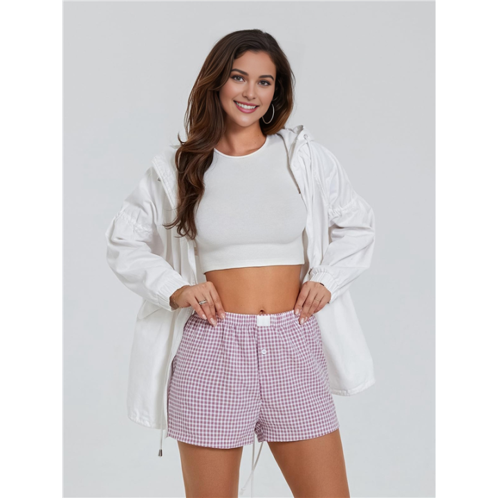 Women%20Y2k%20Gingham%20Cute%20Pj%20Short%20Pants%20Plaid%20Lounge%20Shorts%20Sleep%20Bottoms%20Elastic%20Boxers%20Streetwear%20-%20Image%205