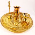 Golden Brass Puja Thali set 25 Cm Pujaa Thal Pital Plate Set Pujaa Thal sett. 