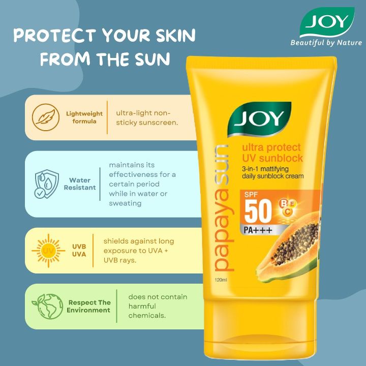 Joy Papaya Sun Ultra Protect UV Sunblock 3 in 1 SPF50 PA+++ (120ml)