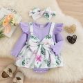 Newborn Baby Girls Summer Clothes Sets Ruffle Sleeve Top T-Shirt Floral Suspender Shorts Headband. 