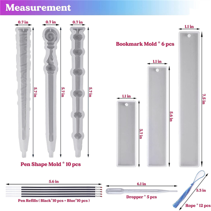 JAERBEE%20Silicone%20Molds%20for%20Resin,%20Epoxy%20Molds%20with%2020Pcs%20Resin%20Pen%20Molds,%2012Pcs%20Bookmark%20Resin%20Molds%20for%20DIY%20Crafts,%20Gifts%20-%20Image%202