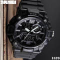 SKMEI 1529 Men's Sports LED Light Chronograph Dual Display 3 Time Multi-Function Watch - Black. 