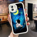 Hontinga for iPhone 15 14 13 12 11 Pro Max 6 6S 7 8 Plus X XR XS Max SE 2020 2022 Back Cover PU Leather Moon Astronaut Print Soft Silicone Edge Phone Case. 