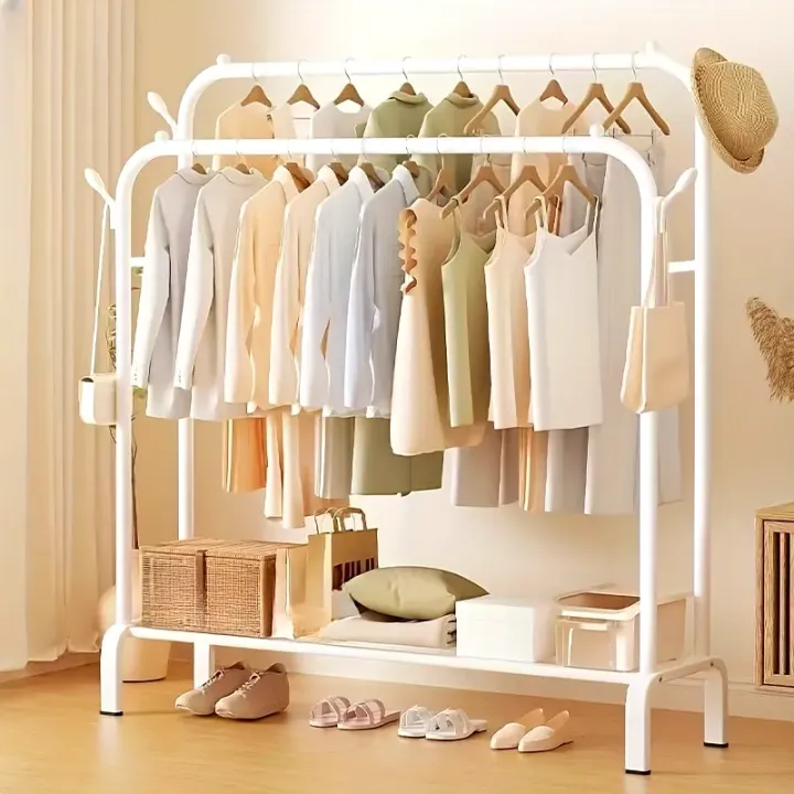 Wooden Valet Stand With Shoe Shelf & Storage Drawer - Freestanding Clothes Organizer For Suits & Accessories