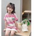 2025 New Girls Summer Dress Set Cute Children's Foreign Fashion Clothes Baby Summer Short Sleeve Two-Piece Trend. 