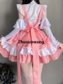 Zhusuowang Classic Maid Uniform Pink New Year Cute Lolita Cosplay Costumes Short Skirt Dress Y2K Princess Fantastic Fairy Outfit 【2025 Version】. 