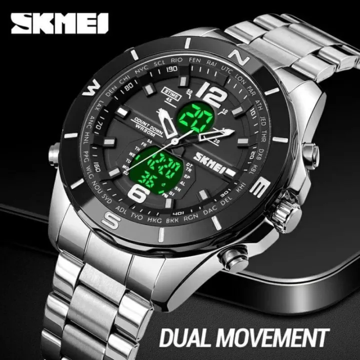 SKMEI%201670%20Men's%20Double%20Movement%20Chronograph%20Waterproof%20Stainless%20Steel%20Multifunction%20Watch%20-%20Silver%20-%20Image%204