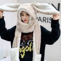 Masala Beads 3 In 1 Super Long Rabbit Ear Cap + Muffler + Mitten Cap Trendy Kawaii Cute Design Warm Fur Hat. 