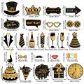 Fashion Paper Photo Booth Props Black Gold Happy New Year Photo Frame Party Supplies Christmas Gift Xmas Photo Supplies New Year. 