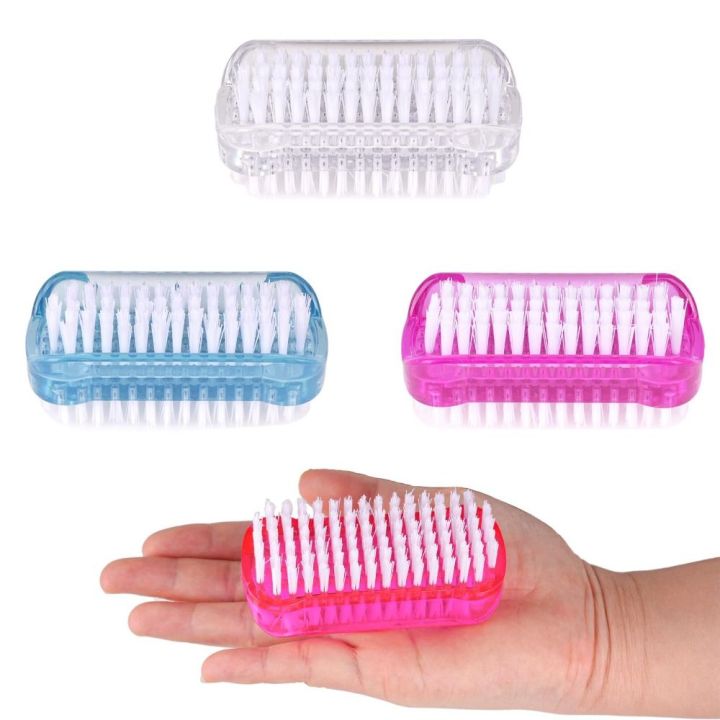 4pcs Durable Double-Sided Nail Cleaning Brush Plastic Soft and Stiff Bristles Cleaning Scrubbing Brush Multifunctional Nail Art Dust Brush Cleaning Fingernails