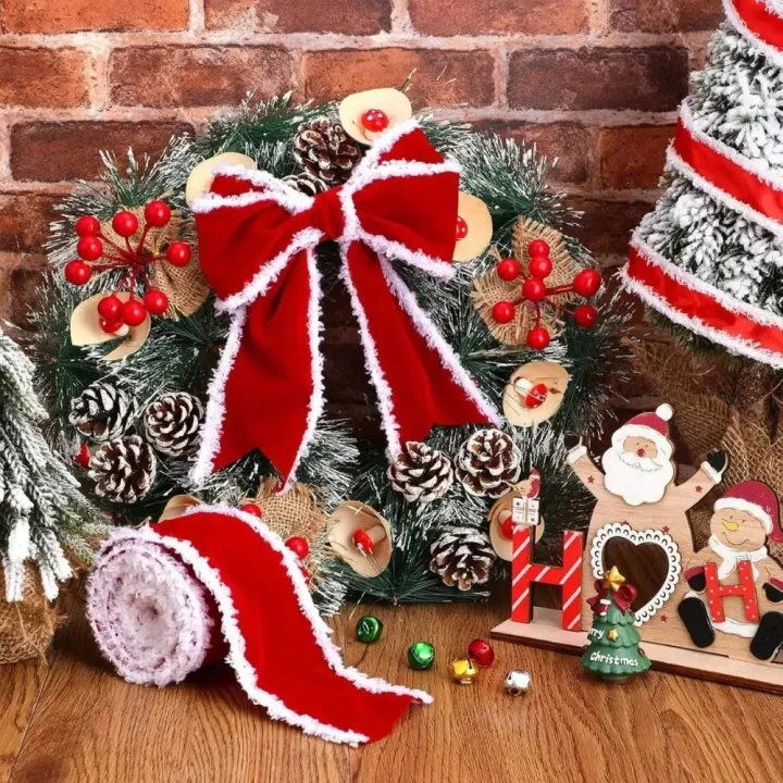Portable%201/5m%20Christmas%20Decoration%20Red%20Ribbons%20DIY%205cm%20Wide%20Christmas%20Bows%20White%20Fur%20Edge%20Wreath%20Bows%20Christmas%20Decoration%20-%20Image%208