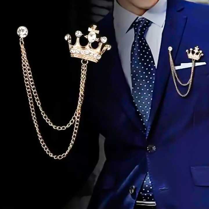Gold Tone Crown Lapel Stick Brooch Pin