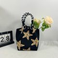 Cute Red Knitted Bucket Bag Handmade Large Capacity Wrist Bag Woven Ring Buckle Star Tote Bag for Women Girls. 