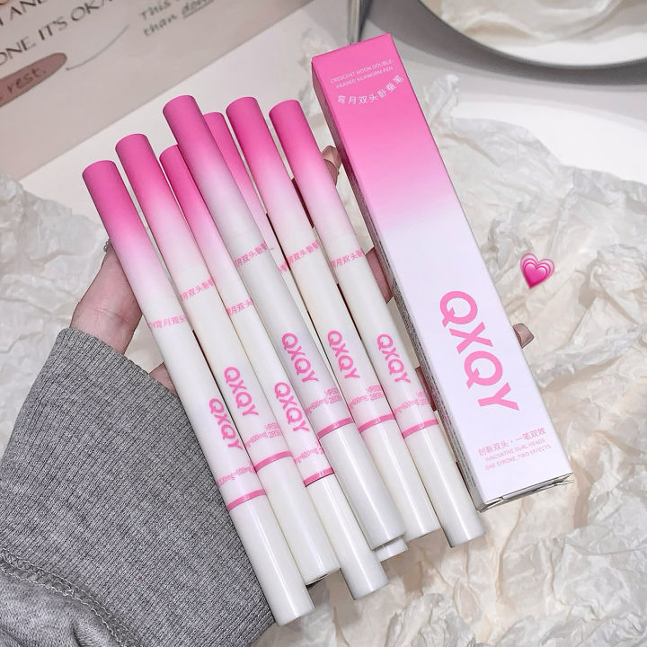 QXQY crescent moon double-ended silkworm pen is naturally waterproof and does not smudge, brightens the silkworm highlighter, eyeliner, beauty cosmetics