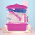 Pet Cage Hamster Cottage with Transparent Skylight Double Layer House for Hamster Golden Hamster Pet Pink. 