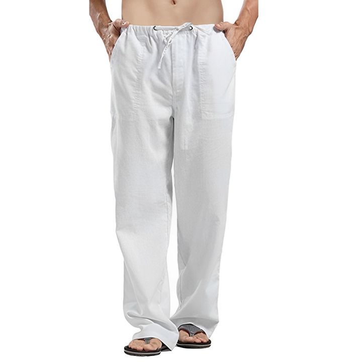 Avamo Mens Cotton Linen Drawstring Pants With Pockets Plus Size Elastic Waist Casual Jogger Yoga Trousers