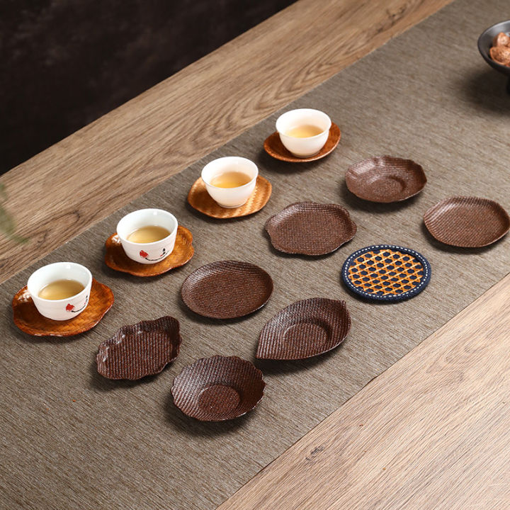 Handmade bamboo tea coaster pot mat retro Chinese round rectangular mat ...