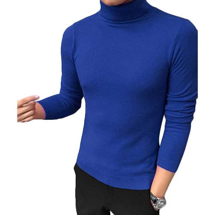 Royal Blue Highneck Turtleneck Sweater Pullover for Men