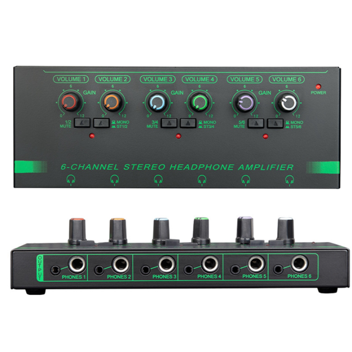 1%20PCS%206%20Channels%20Stereo%20Headphone%20Amplifier%20Audio%20Interface%20Low%20Noise%20Sound%20Mixer%20Aluminum%20Alloy%20Recording%20Studio%20Monitor%20for%20Guitar%20Bass%20-%20Image%205
