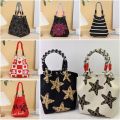 Cute Red Knitted Bucket Bag Handmade Large Capacity Wrist Bag Woven Ring Buckle Star Tote Bag for Women Girls. 