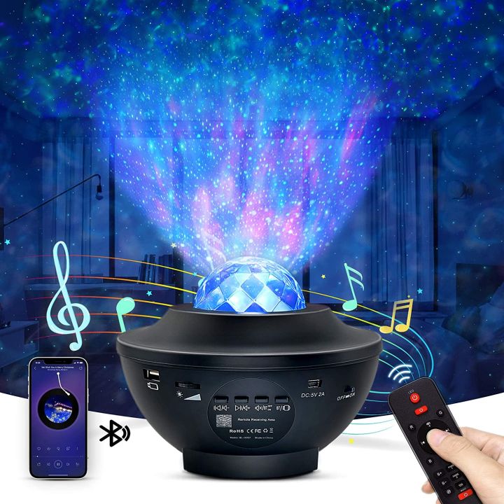 Star Projector Night Light 2 In 1 Star Galaxy Projector & Led Nebula Cloud/rotatable Ocean Wave Projector With Remote Control & Bluetooth Music Speaker For Kids Adults Bedroom Decoration