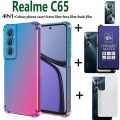 BLKNAIM 4-in-1 NEW For Realme C65 case Anti-fall Color phone case +Purple light Matte Ceramic Film +Carbon Fiber Back Film +Lens Film. 