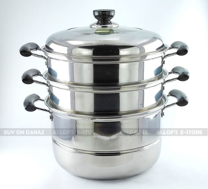 Stainless Steel  Momo Steamer/Food Steamer  With Glass Top Lid -Export Quality - 26 Cm