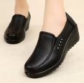 Fashion Elegant Deep Mouth Soft Leather Shoes Women Fall Spring 2025 Black Wedge Heels Pumps For Ladies Office Casual Work. 