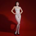 shiny lace halterneck bandeau one-piece stockings 5D ultra thin silky temptation open crotch free to take off lingerie women. 