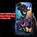 2024 New Arrival Love Beach Smart LED Light Glow Tempered Glass Phone Case For Samsung S24 S23 S22 S21 S20 FE Note 20 Plus Ultra. 