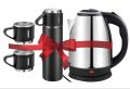 2-in-1 Combo: Electric Kettle 1.8L Stainless Steel & Insulated Thermo Vacuum Flask Set (500ml) with Coffee Mugs - Perfect for Tea, Coffee, Soup, Travel, & More. 