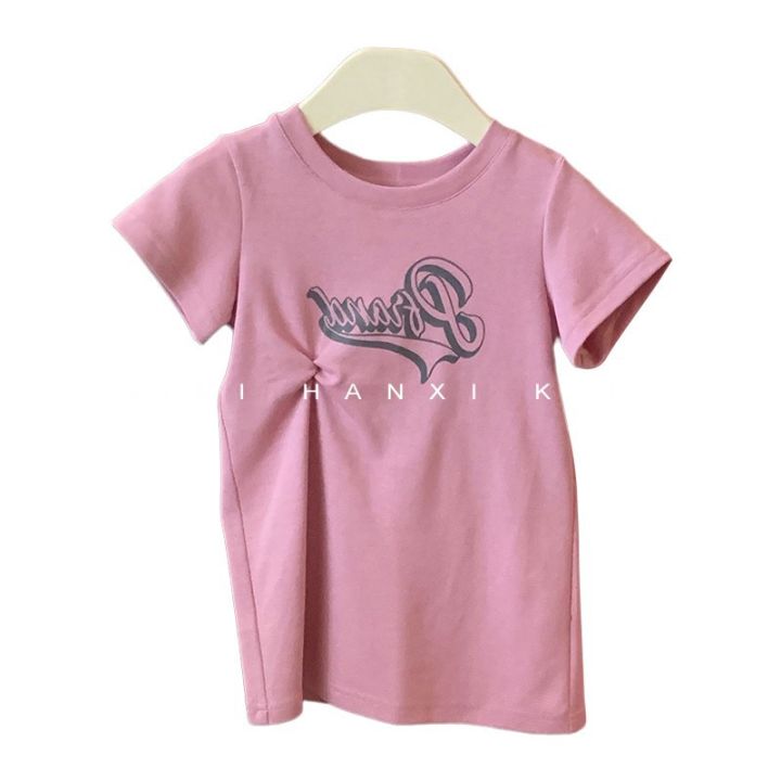 Korean%20style%20children's%20clothing%20parent-child%20Women's%20clothing%20summer%20letter%20knotted%20straight%20dress%20girls%20loose%20casual%20T-shirt%20dress%20-%20Image%205