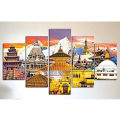 5 Piece Temples of Nepal Scene Canvas Art with Wooden back Frame by Om Suva Trades. 